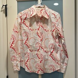Etro Paisley Creme/Red Collared Cotton Blouse Size 8 (Italy 44)